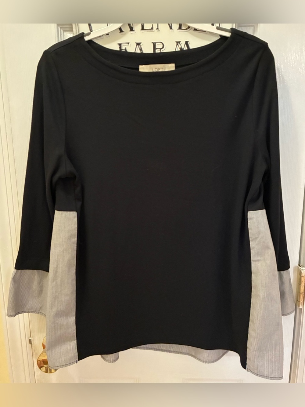 LOFT, Ann Taylor Black Long Sleeve Tee with Striped Side & Sleeve Detail